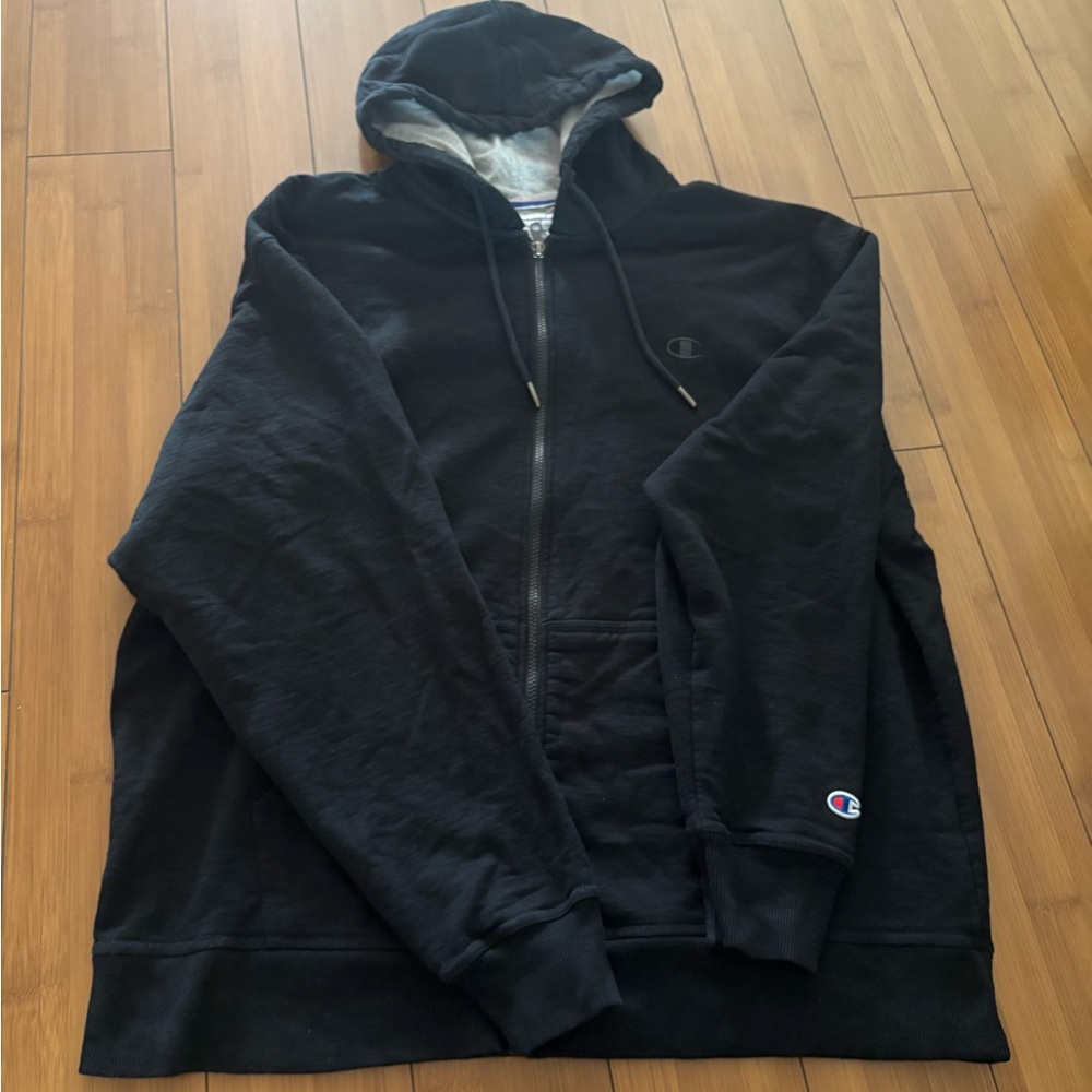 Champion Men's Black Hooded Zip-Up Sweater